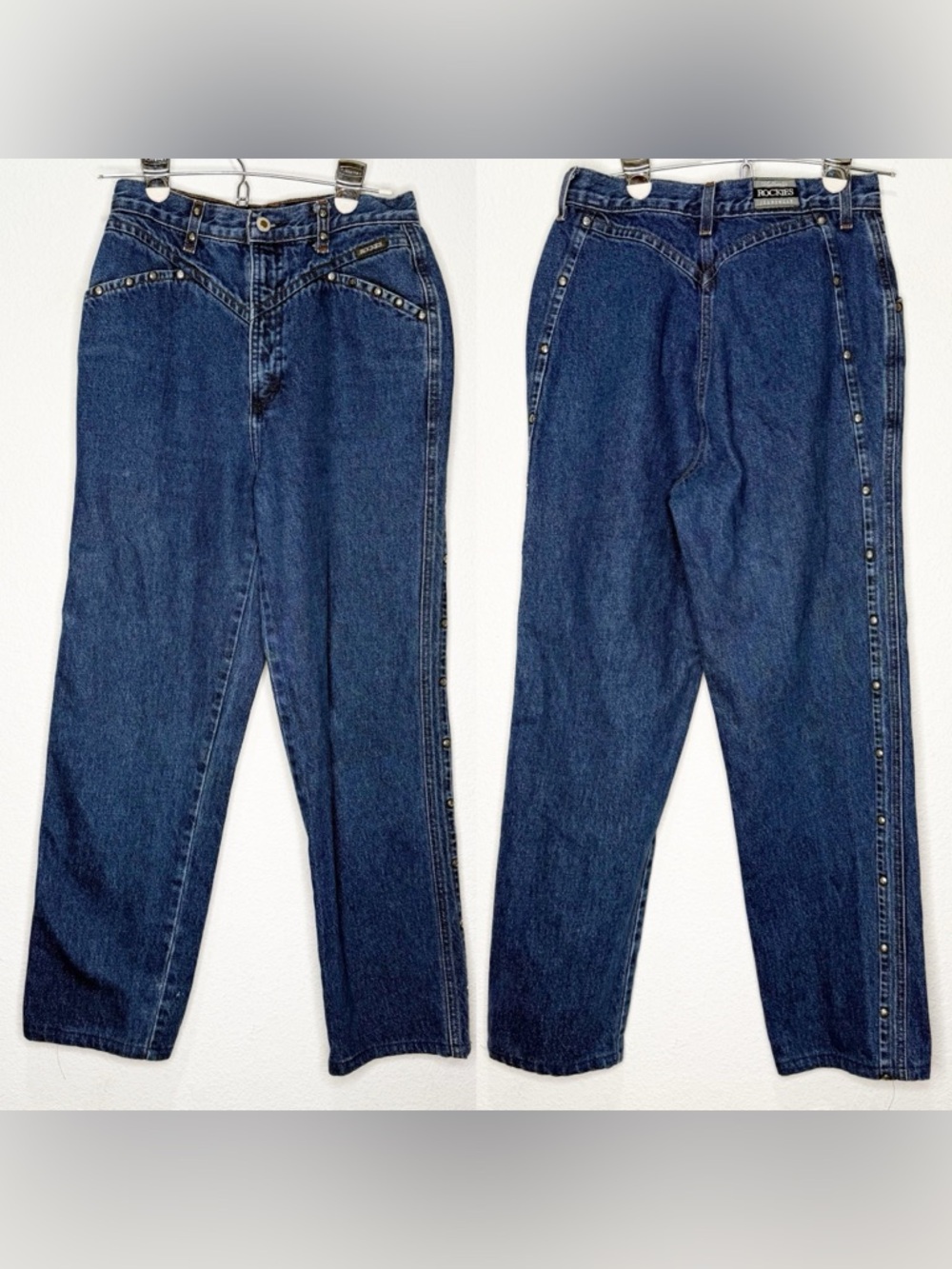 Rockies Studded Star Bareback High Rise Tapered Leg Rigid Denim Western